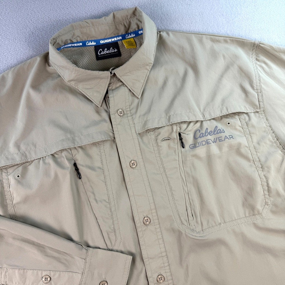Cabela's Guidewear Fishing Shirt Mens UPF 50 Long Sleeve Ripstop Tan Large Tall